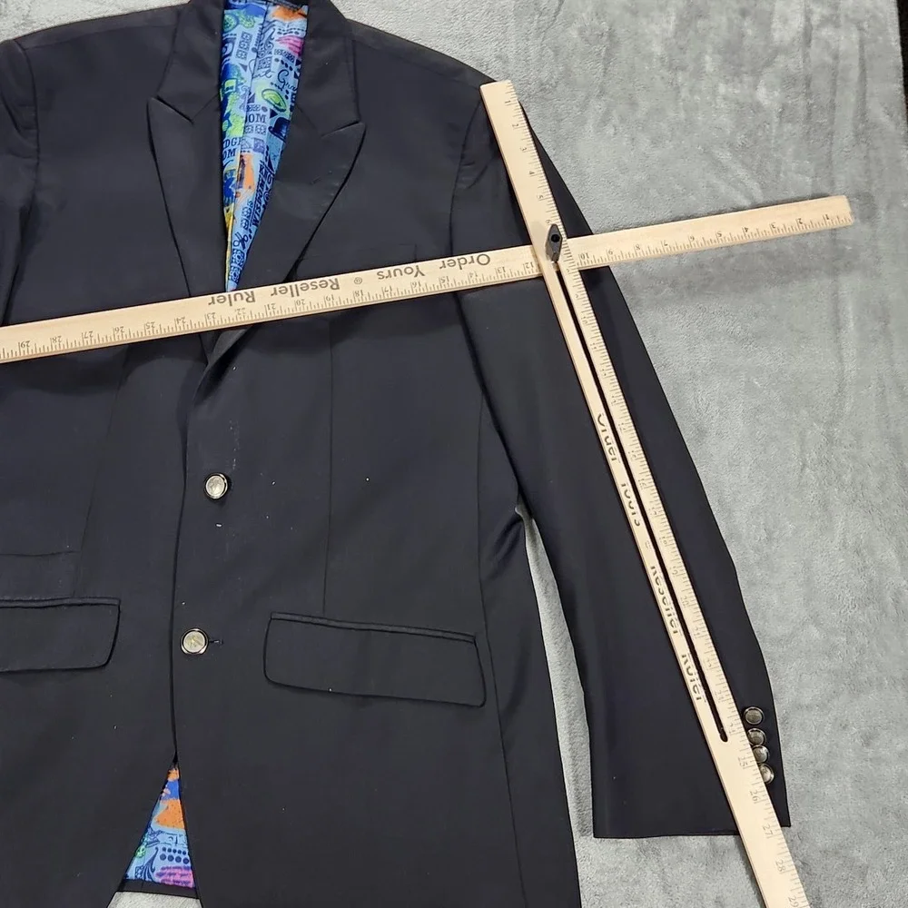 Robert Graham Blazer Mens 42L Black Wool Colorful Lining Sport Coat Jacket